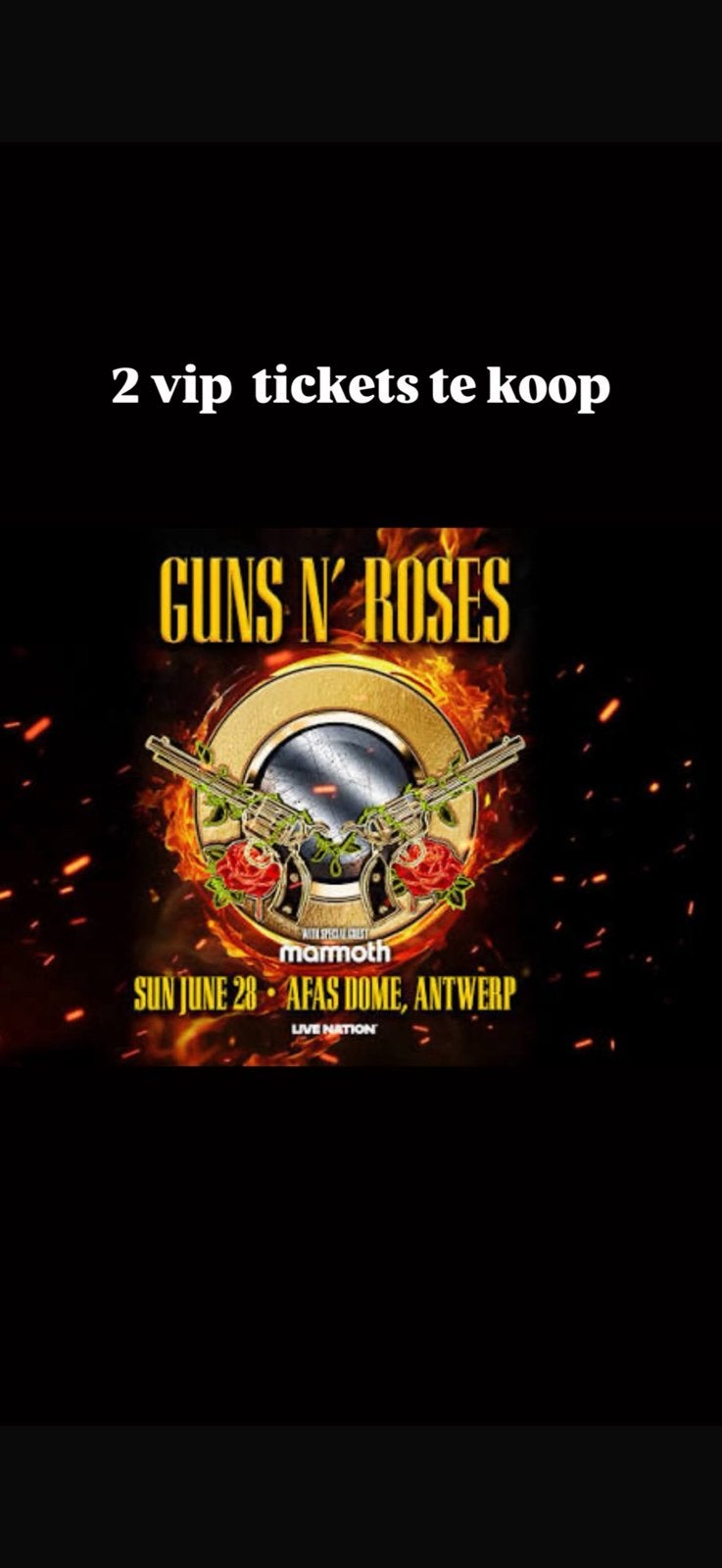 2 early entry vip package tickets guns n roses 28 juni, Tickets en Kaartjes, Twee personen