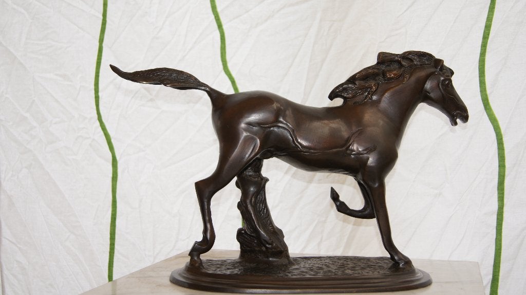 Paard op marmeren sokkel ( Brons, Antiek en Kunst, Ophalen of Verzenden, Brons, Beeld