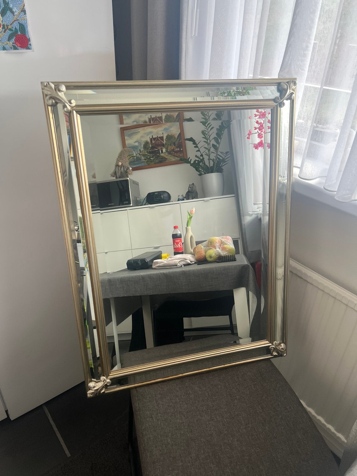 Mooie grote zilverkleurige barok spiegel, Huis en Inrichting, Ophalen of Verzenden, Zo goed als nieuw, Minder dan 100 cm, Rechthoekig