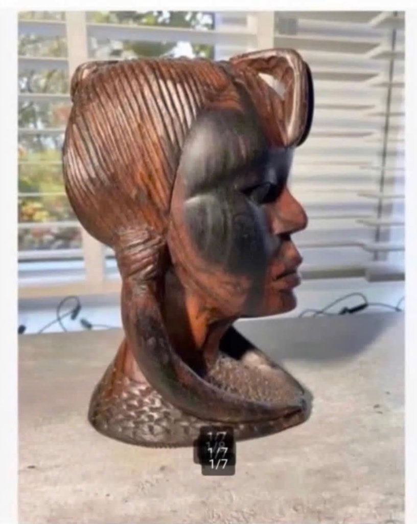 Afrikaans hoofd vrouw, zwaar mooi hout, 19 cm, Ophalen of Verzenden