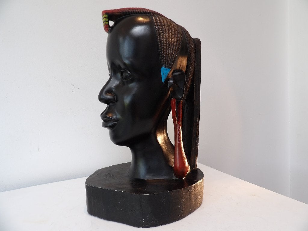Gaaf Sixties Houten Beeld Afrikaanse Vrouw - 33,5cm, Antiek en Kunst, Buste, Ophalen of Verzenden, 20 - 50 cm, Handgemaakt
