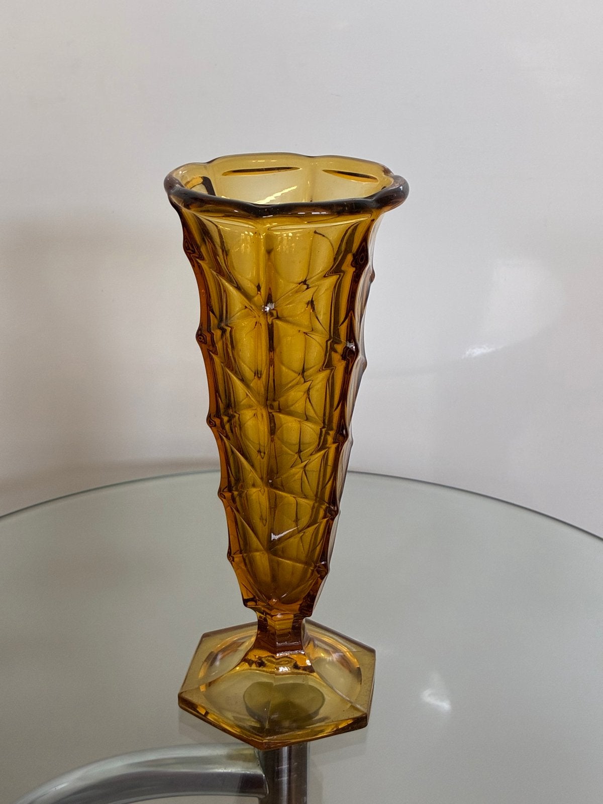 Vintage amberkleurige glazen vaas, circa 1930, 25cm hoog, Ophalen of Verzenden