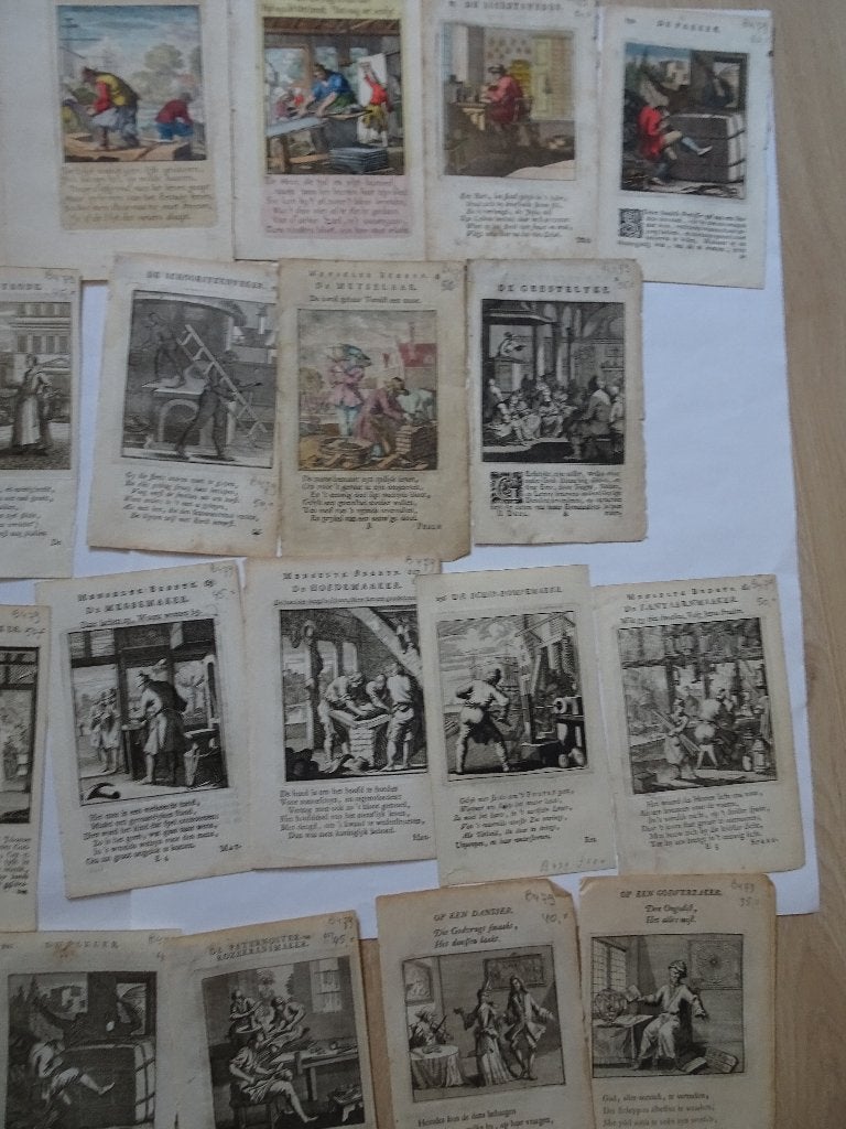 lot verzameling gravures van beroepen kleur Jan Luyken 1700, Antiek en Kunst, Dagelijks leven, Ophalen of Verzenden, Gravure, Origineel