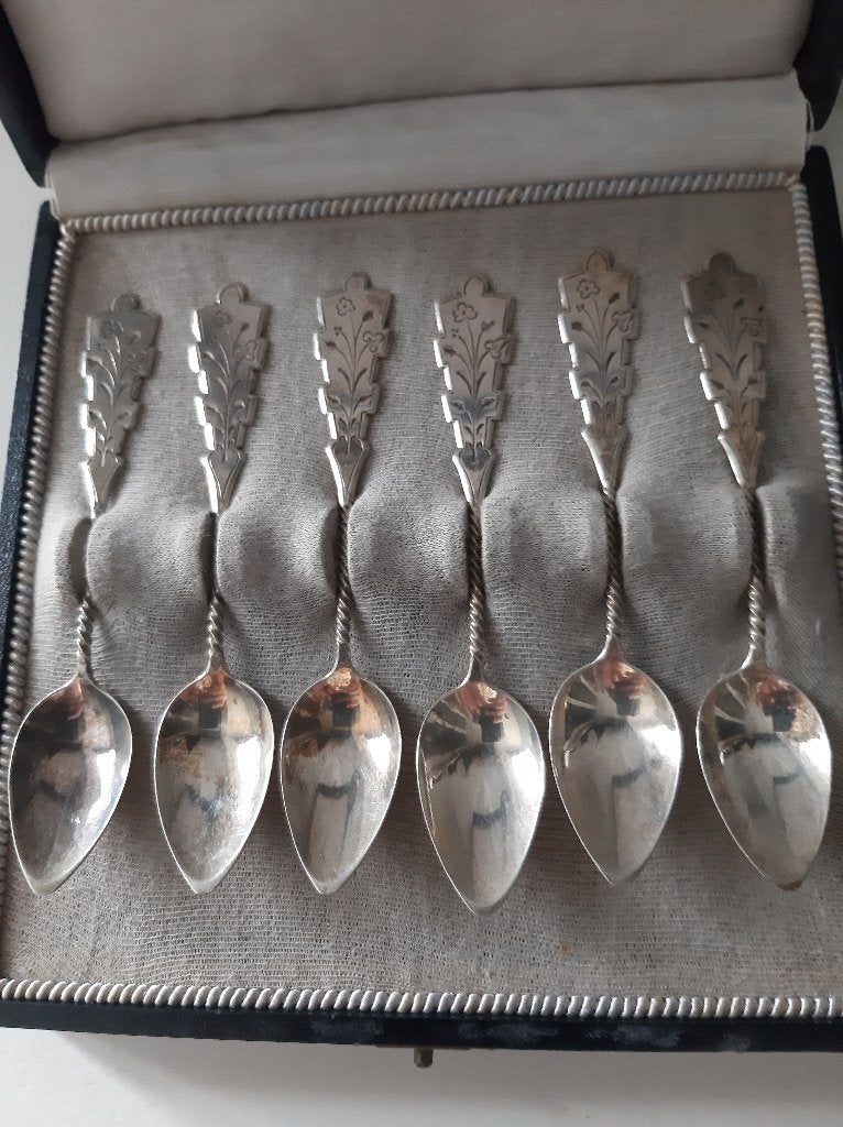 6 Zilveren lepeltjes , Biedemeier ., Ophalen of Verzenden