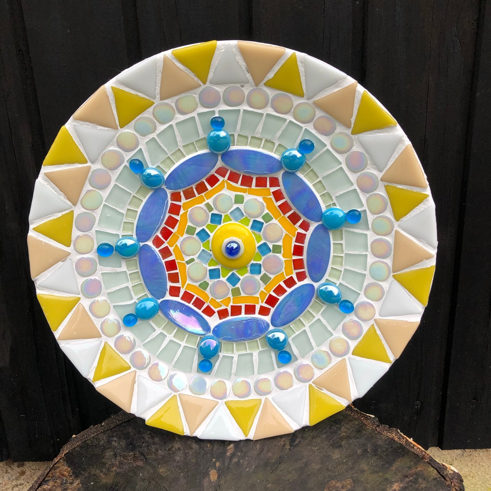 Wandbord Fruitschaal Mozaïek 30 cm - Geel, Blauw, Wit, Geschikt voor wandmontage, Overige materialen, Schaal, Rond
