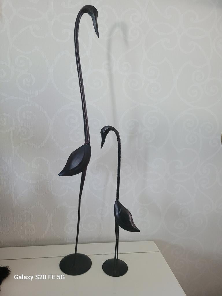 Decoratieve Flamingo Beelden - Set van 2, Zwart, Ophalen of Verzenden, Zo goed als nieuw, Metaal