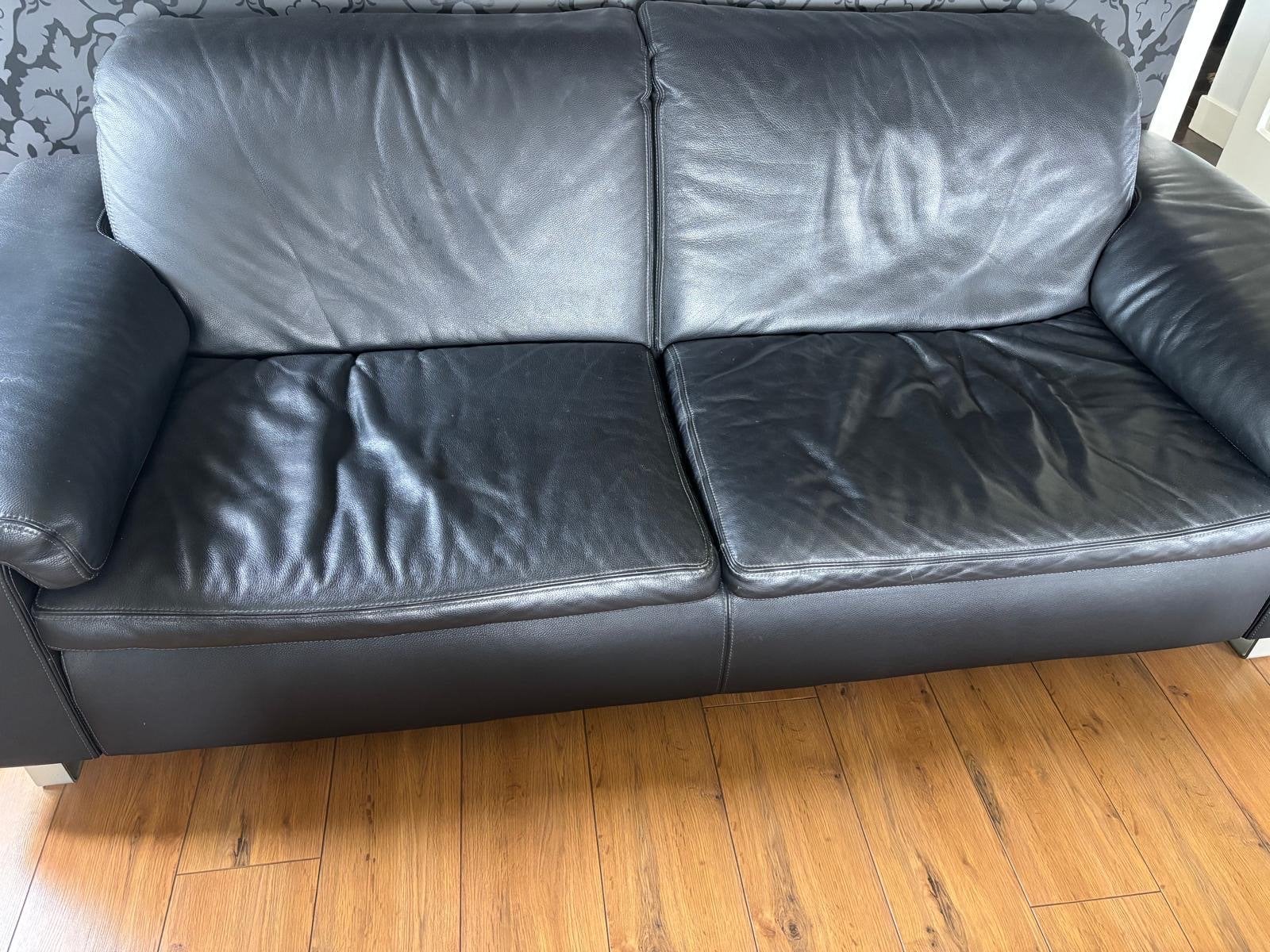 2x Zwarte Leren Bankstellen - Comfortabel en Stijlvol, Huis en Inrichting, Ophalen, Gebruikt, 150 tot 200 cm, Tweepersoons