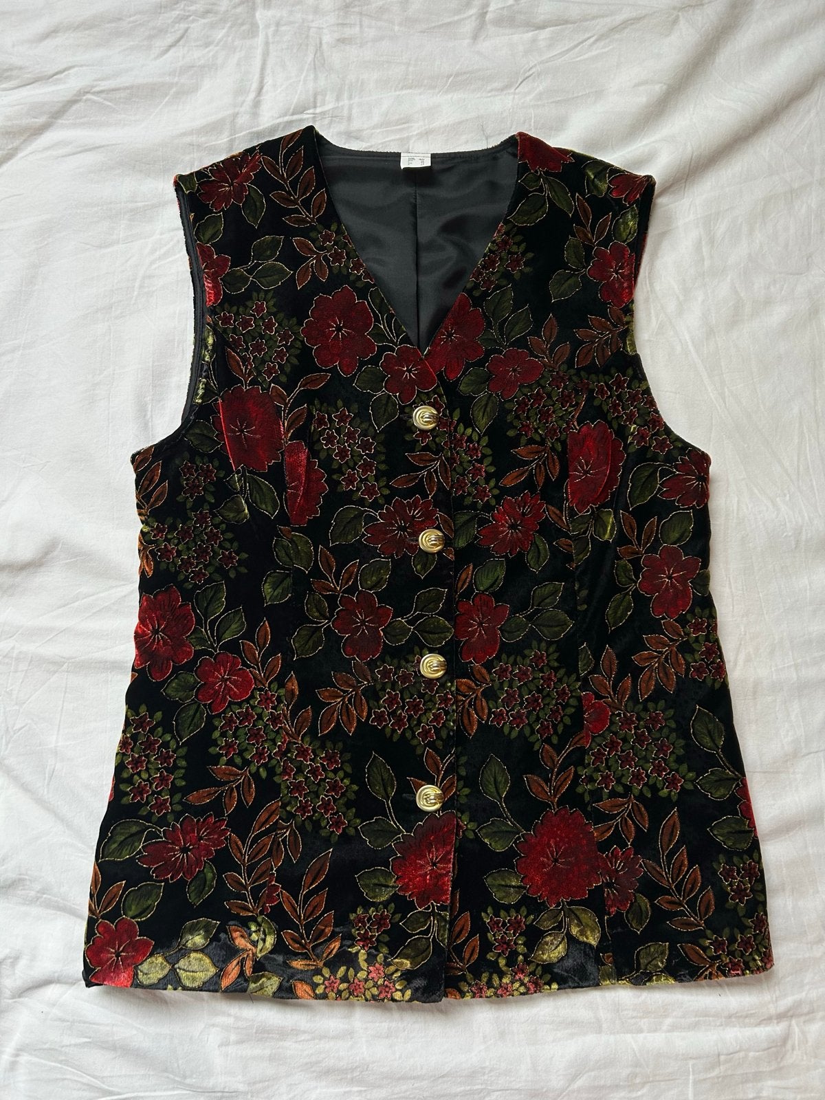 Vintage fluwelen gilet met bloemenprint - Maat 40, Ophalen of Verzenden, Zo goed als nieuw