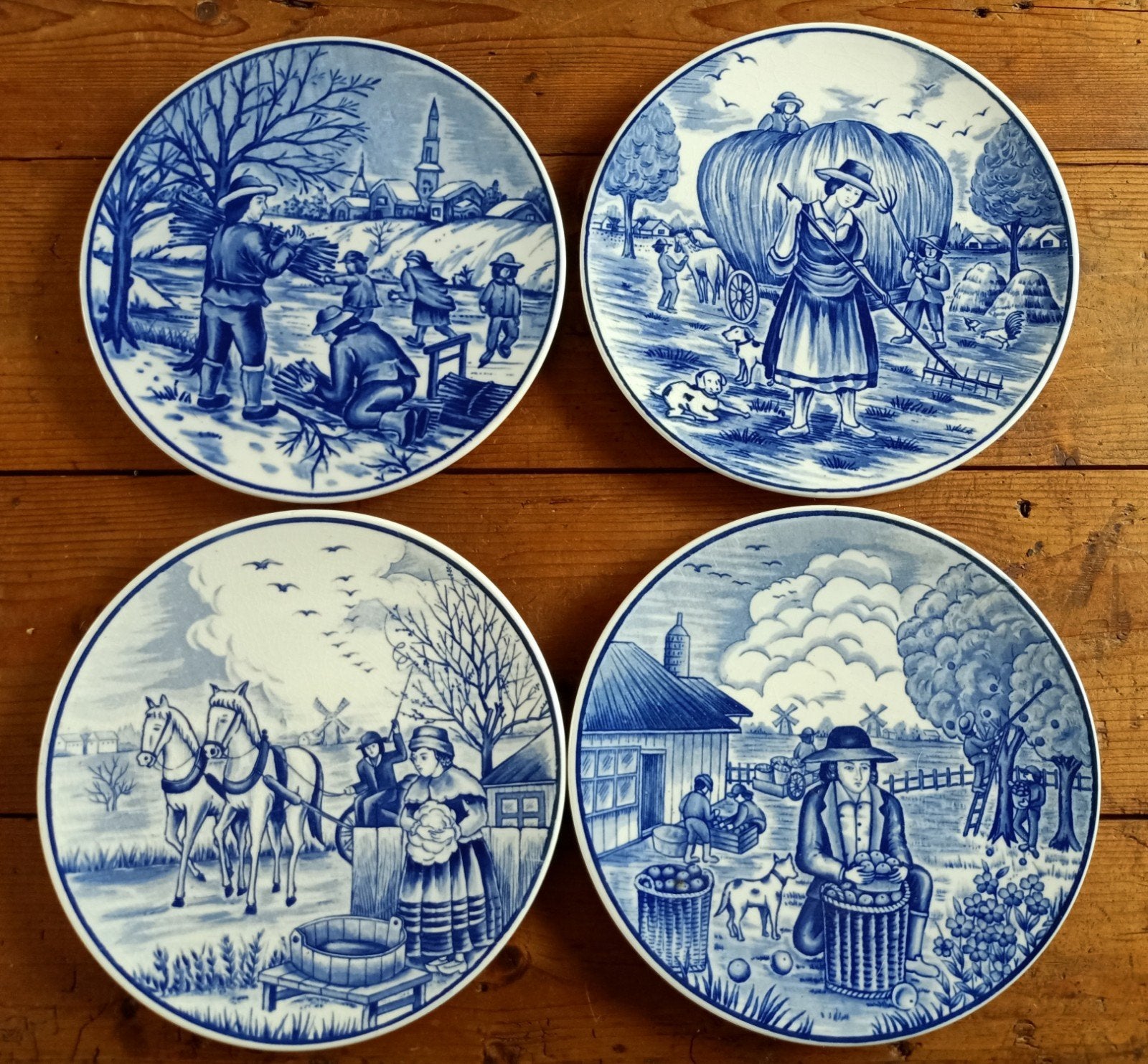 Royal Delfts Blauw Vintage Borden - De Vier Jaargetijden, Ophalen of Verzenden