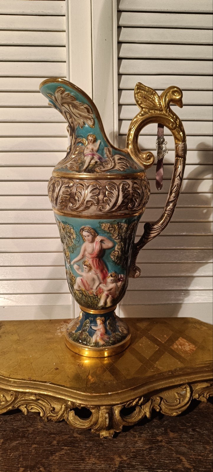 Decoratieve waterkan van Quaregnon, goud & cherubijntjes, Ophalen of Verzenden