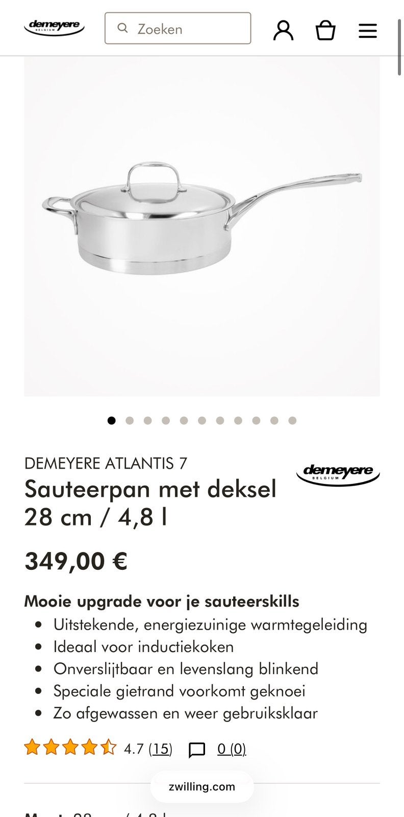 Demeyere atlantis 28 cm sauteerpan met deksel, Ophalen of Verzenden, Nieuw, Koekenpan of Braadpan, Keramische plaat