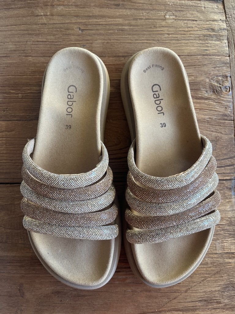 Dames slippers Gabor met strass mt. 39, Slippers, Beige, Gabor, Ophalen of Verzenden