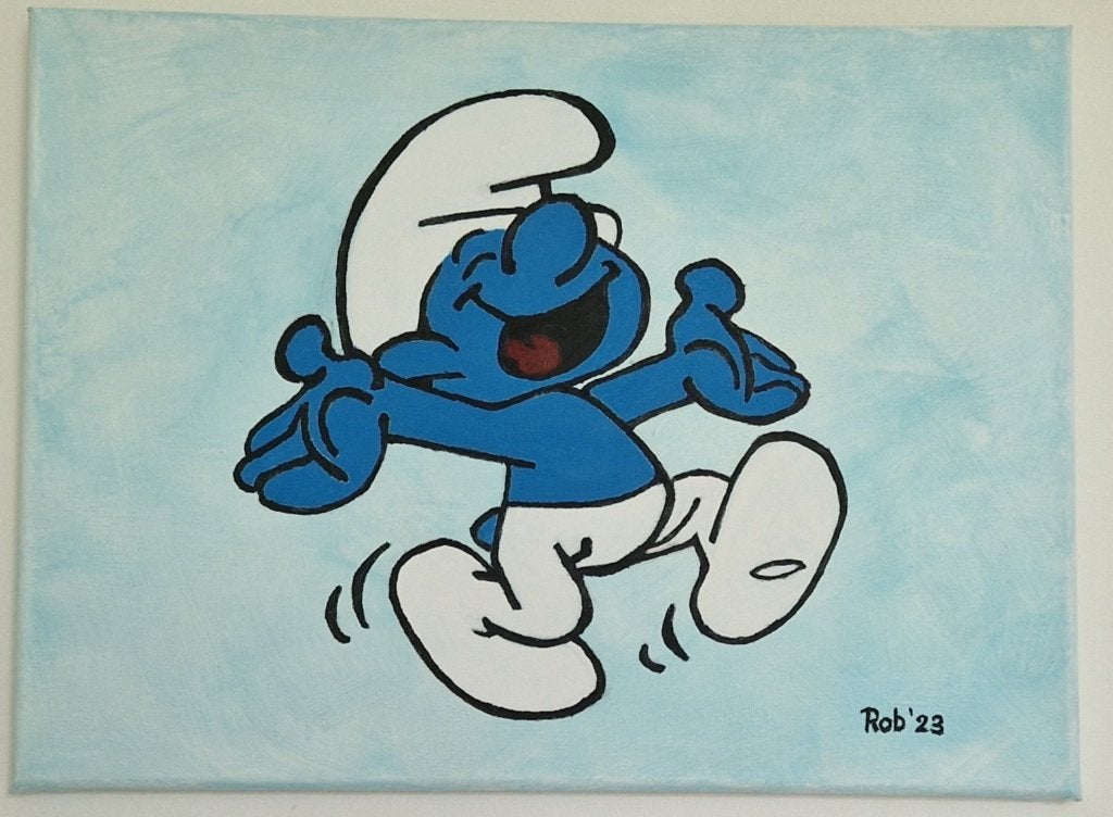 Vrolijke Smurf Schilderij - zelf Handgeschilderd, Ophalen