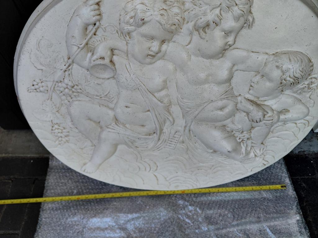 Vintage wanddecoratie met putti, wit, 50-100 cm, Antiek en Kunst, Kunst | Beelden en Houtsnijwerken, Ophalen, Groep mensen, 50 - 100 cm
