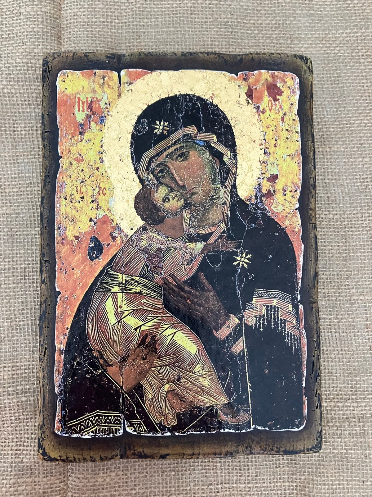 Handgeschilderde Bulgaarse orthodoxe icoon – Maria Eleusa, Antiek en Kunst, Antiek | Religie, Ophalen of Verzenden
