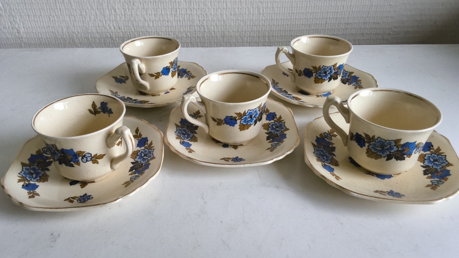 5 paar vintage wedgewood kop en schoteltjes, espresso maat, Antiek en Kunst, Ophalen of Verzenden