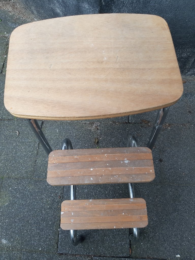 Vintage keuken trapje, opstap uitklapt krukje, stevig, Ophalen, Gebruikt, Hout
