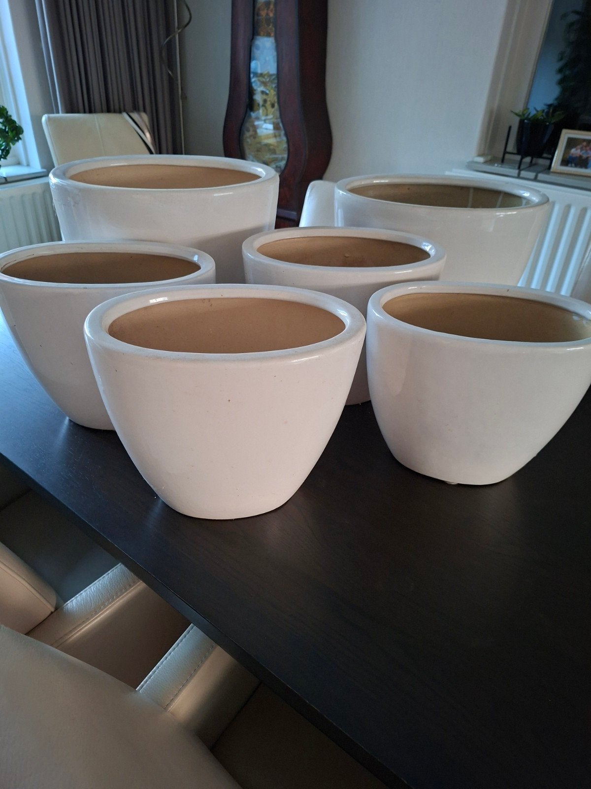 Set van zes bloempotten., Ophalen, Rond, Aardewerk, Minder dan 40 cm