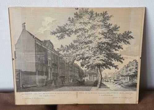 Gezicht Brantzen-Rus-Hofje, Amsterdam1805 Jan de Beijer., Antiek en Kunst, Kunst | Etsen en Gravures, Ophalen