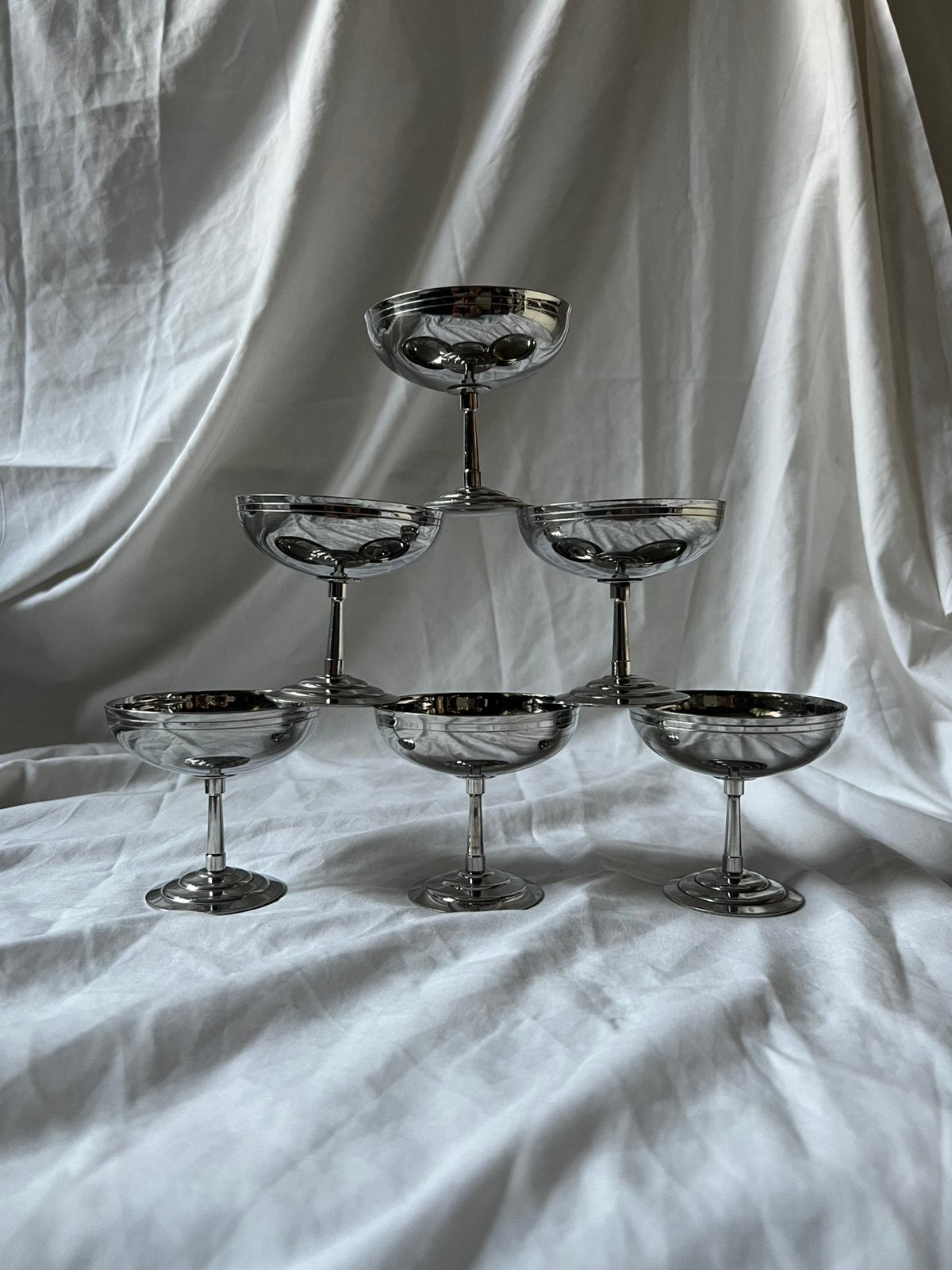 Vintage Franse RVS ijscoupes Letang & Remy | inox | dessert, Huis en Inrichting, Keuken | Servies, Kom(men), Vintage, Metaal, Ophalen