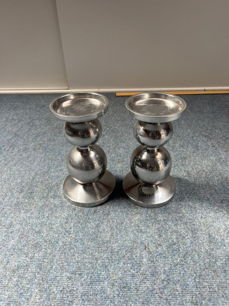Zilverkleur kandelaar, 2 stuks, ca 25 cm, Ophalen, Overige kleuren, 25 tot 50 cm, Zo goed als nieuw