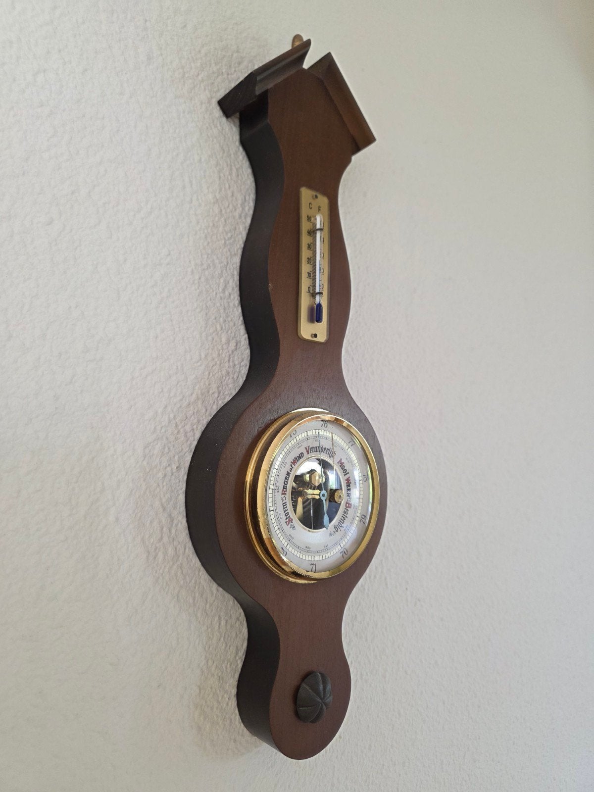 Vintage Barometer met Thermometer - Hout, Ophalen, Gebruikt, Barometer