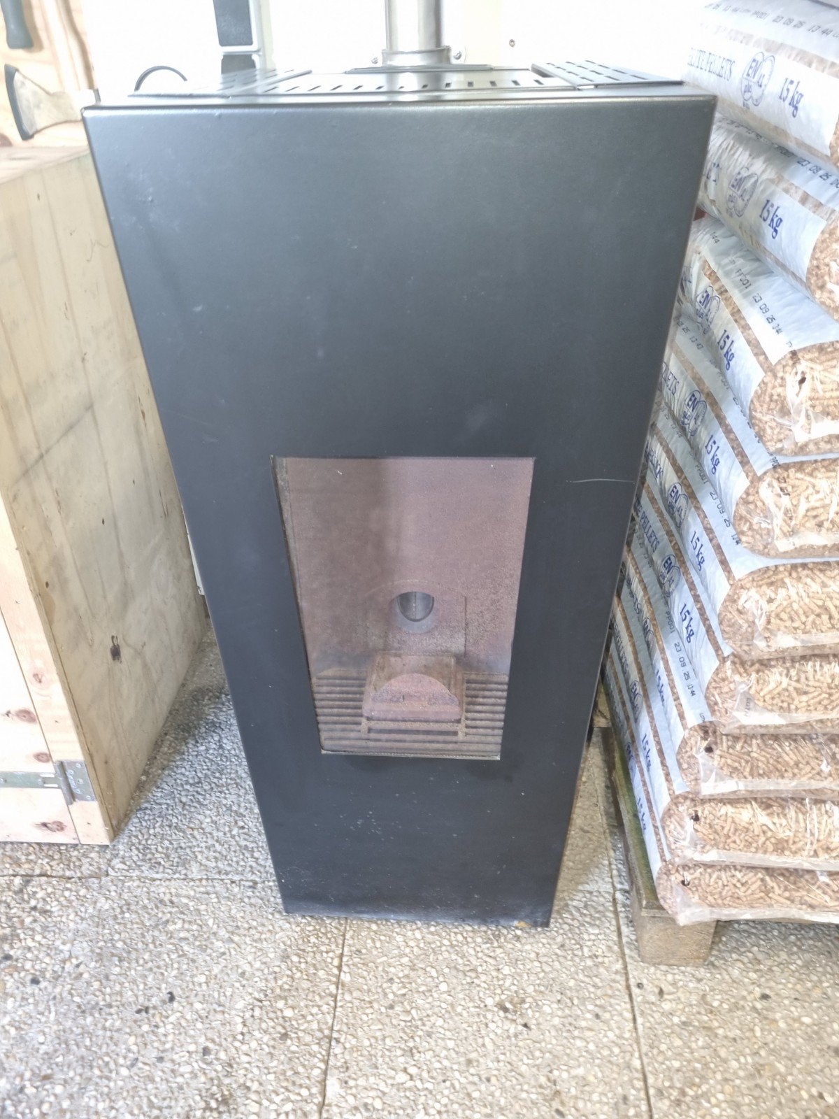 pelletkachel compleet met 4 meter rookkanaal, Huis en Inrichting, Kachels, Ophalen, Gebruikt, Overige brandstoffen, Pelletkachel