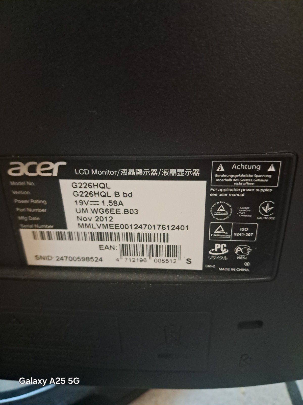 Acer G226HQL LCD Monitor - Zwart 22 inch, Computers en Software, Full HD, Ophalen of Verzenden, Acer, Gebruikt