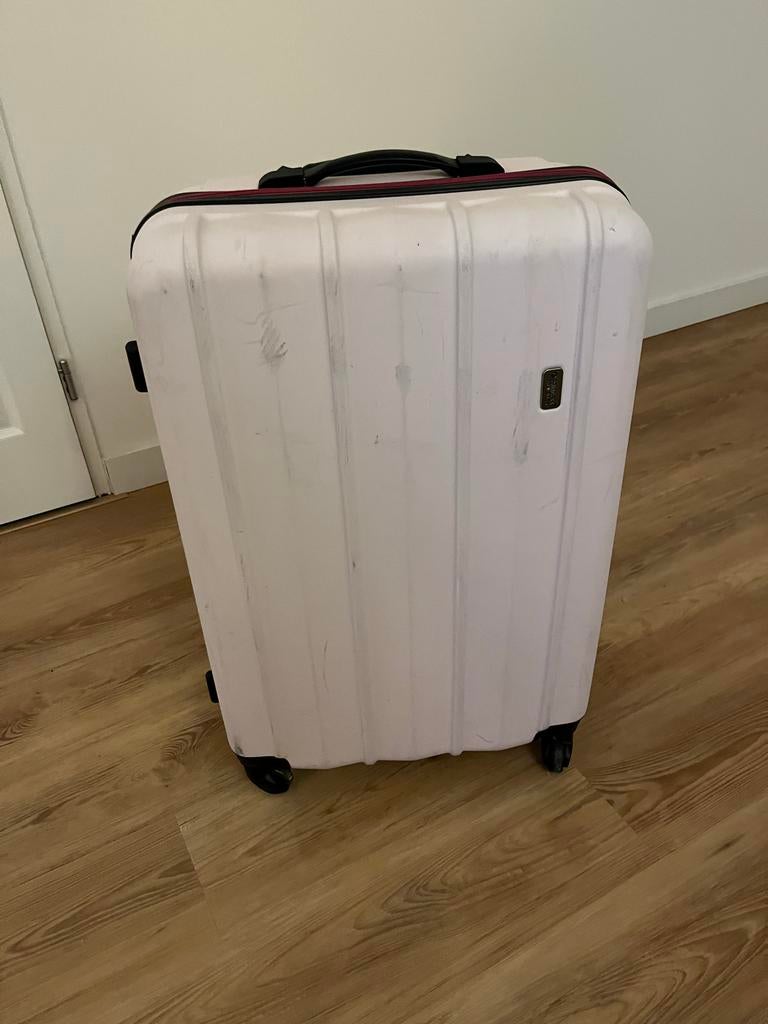 Licht roze koffer met wieltjes en uitschuifbare handgreep, Ophalen, 40 tot 60 cm, Gebruikt, 20 tot 30 cm