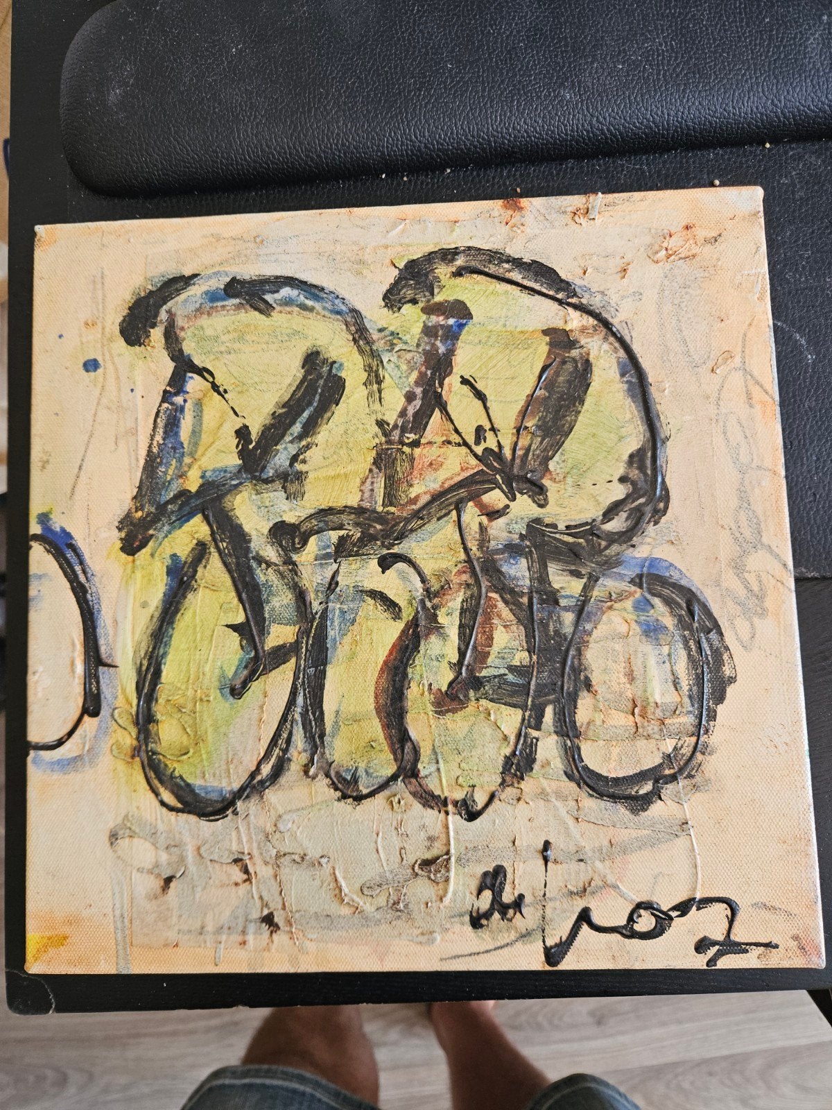 Leo de Jong - Samen (2007) - Abstracte fietsers op doek, Antiek en Kunst, Kunst | Schilderijen | Modern, Ophalen