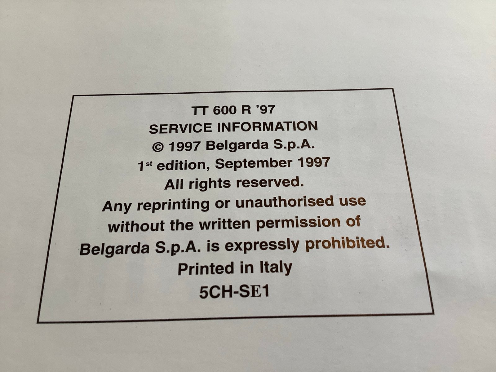 Yamaha TT 600 R '97 Service Informatie Handleiding. (240), Motoren, Verzenden, Yamaha