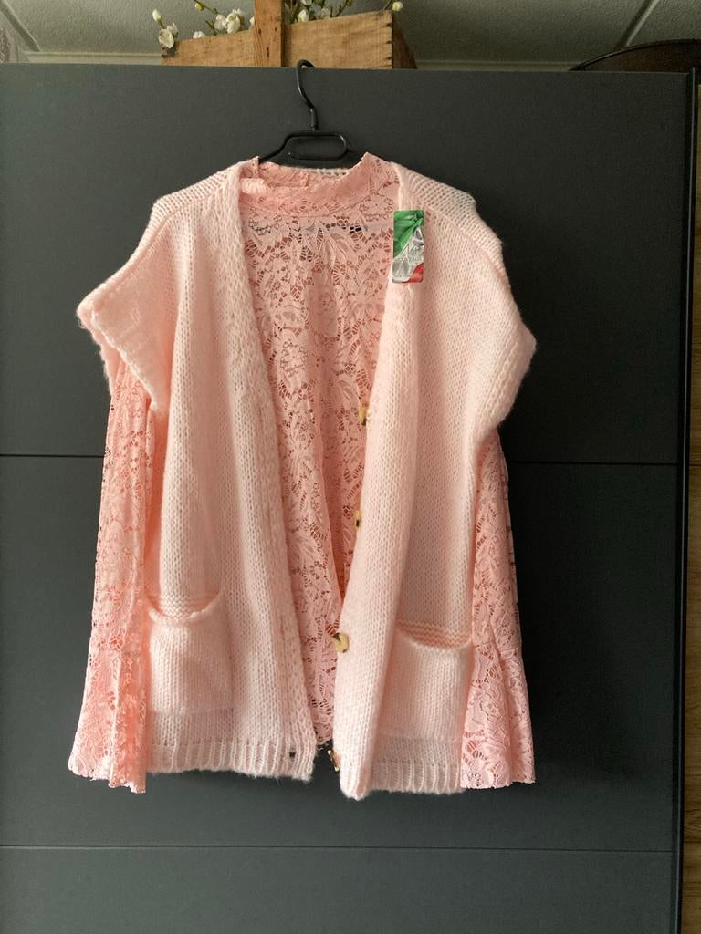 Kanten roze top met roze gilet, Maat 46/48 (XL) of groter, Nieuw, Ophalen of Verzenden, Roze