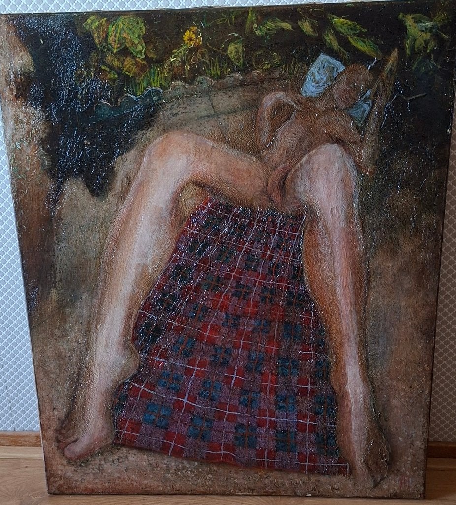 mooi schilderij van naakte man in tuin, Antiek en Kunst, Ophalen