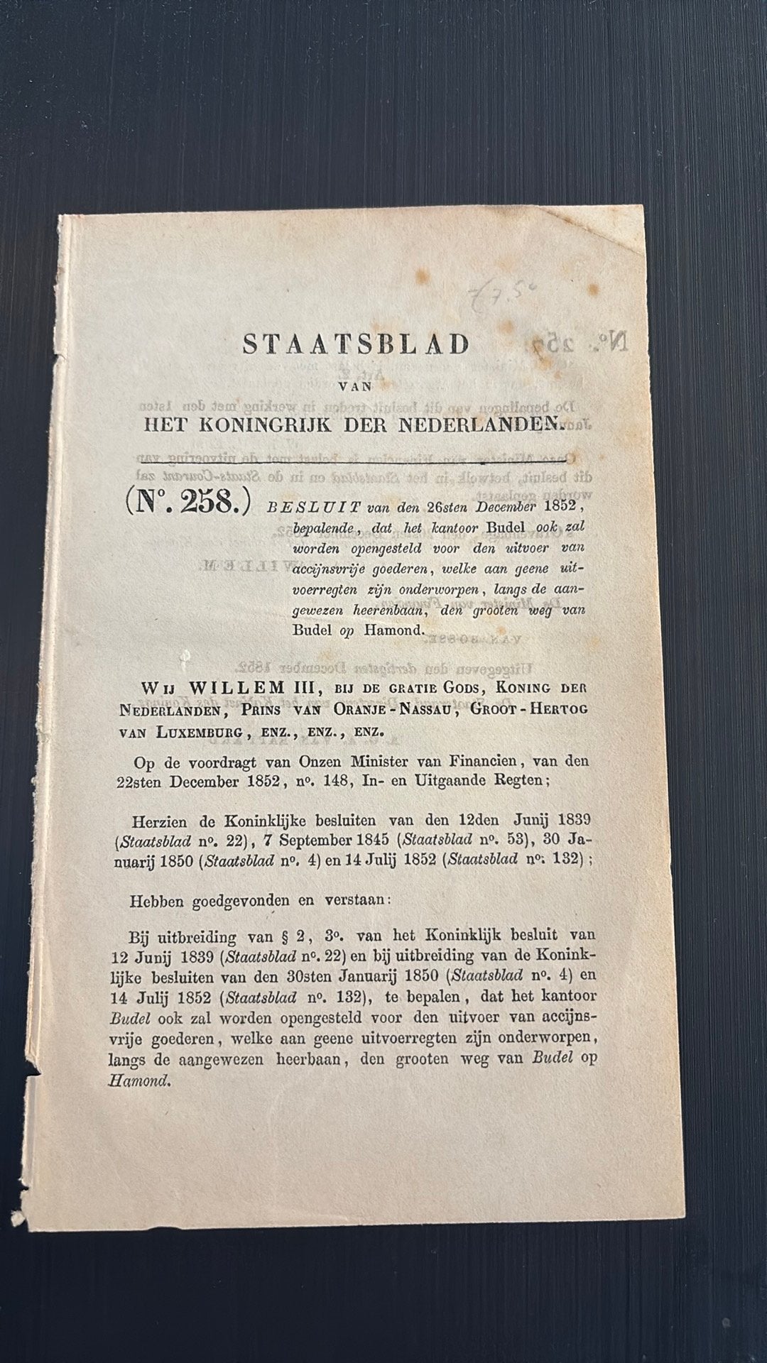 Staatsblad Budel 1852 gratis bij andere Budel items, Verzenden, Zo goed als nieuw
