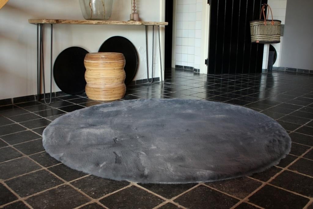 Zacht rond vloerkleed COMFY grijs fluffy Ø200 cm., 150 tot 200 cm, Rond, Nieuw, Ophalen of Verzenden