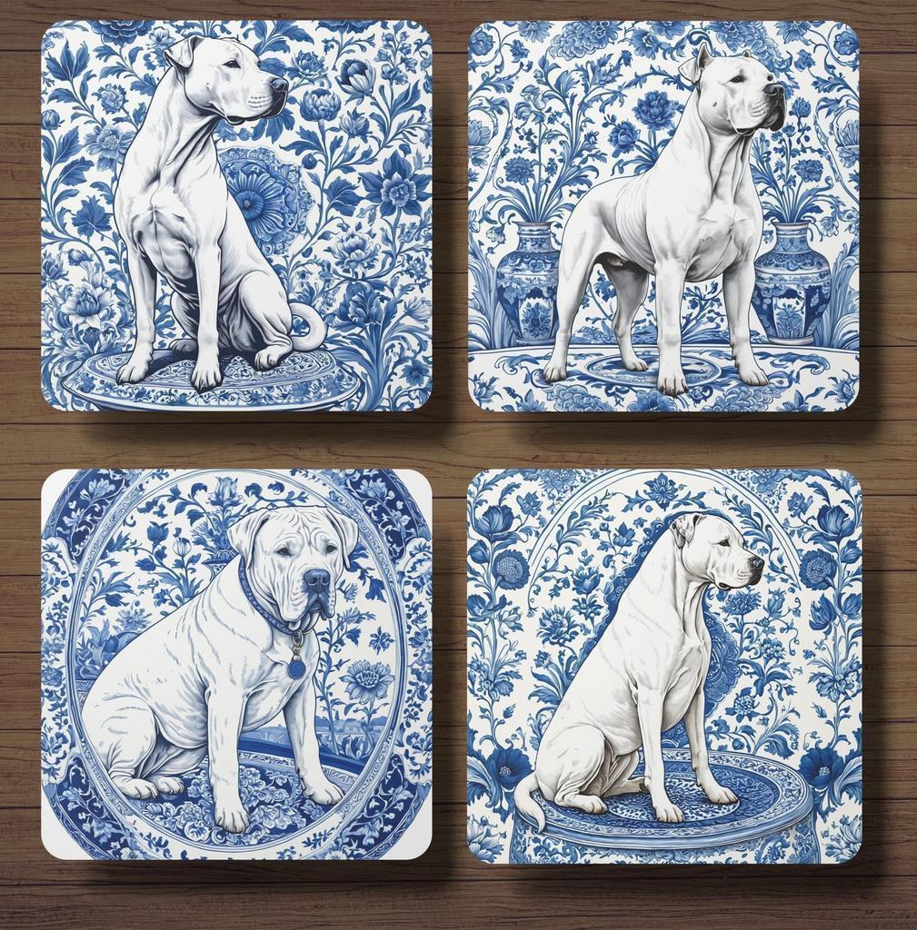 Argentijnse Dog Delfts Blauw onderzetters met houder, Ophalen of Verzenden, Nieuw, Glas of Kopje