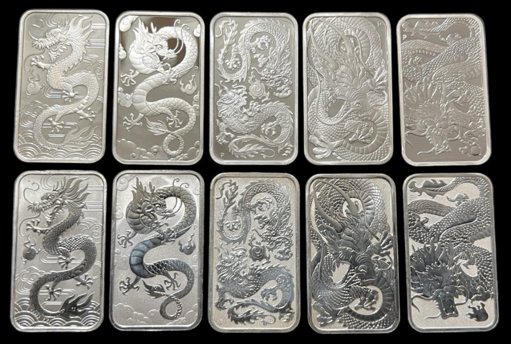 1 ounce Rectangular Dragon zilverbaartje (2020), Verzenden, Zilver