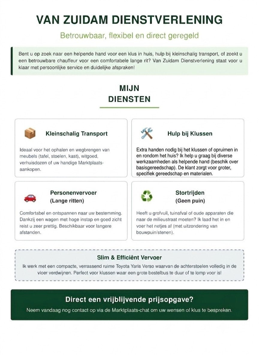 Hulp nodig?  Klussen & transport- Flexibel & Betrouwbaar, Doe-het-zelf en Verbouw, Overige Doe-het-zelf en Verbouw, Nieuw, Ophalen