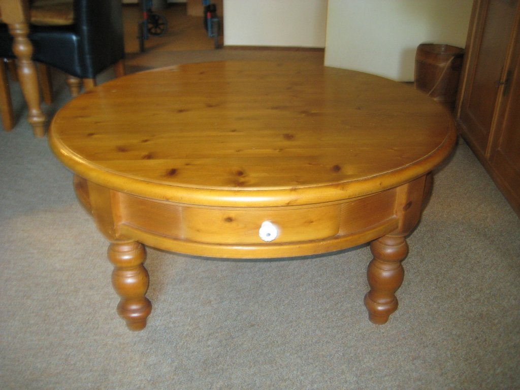 salontafel rond Grenen 4 lade en geheim vak 1NU 17,=, Ophalen, Gebruikt, 50 tot 100 cm, Rond