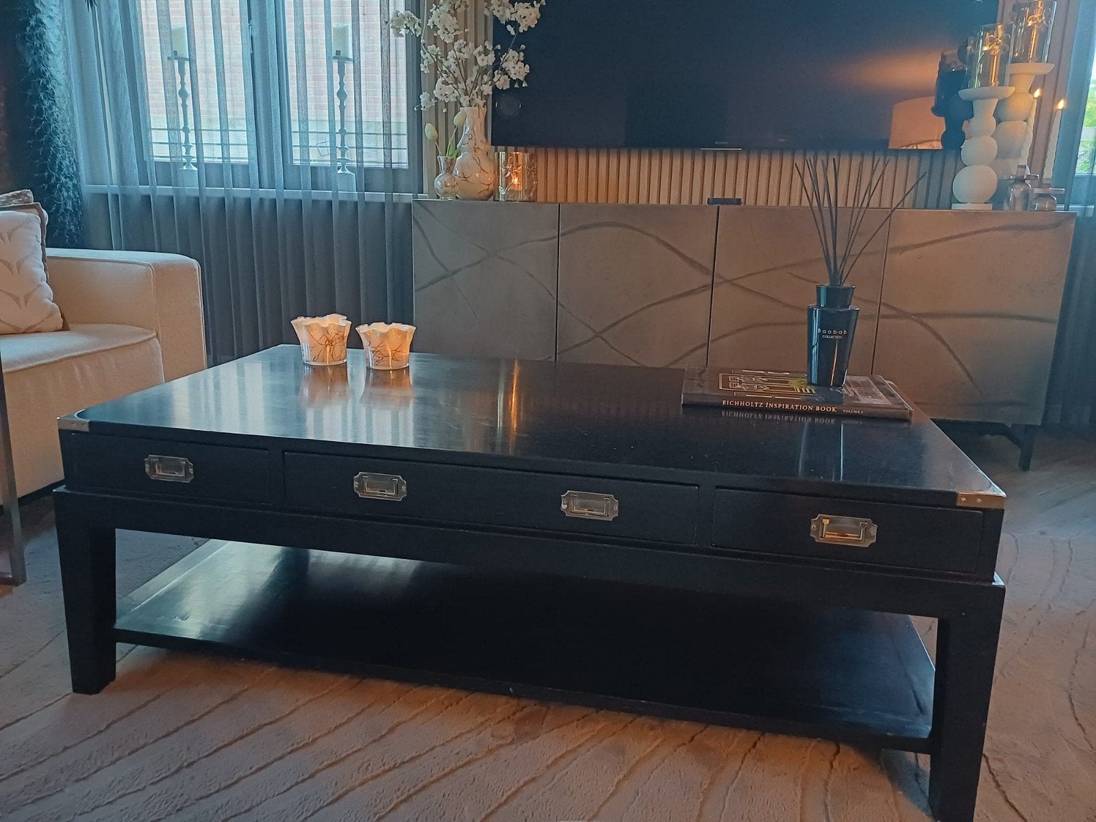 Eichholtz zwart millitary set 2x tafel, Ophalen, 50 tot 100 cm, Vierkant, 50 tot 100 cm