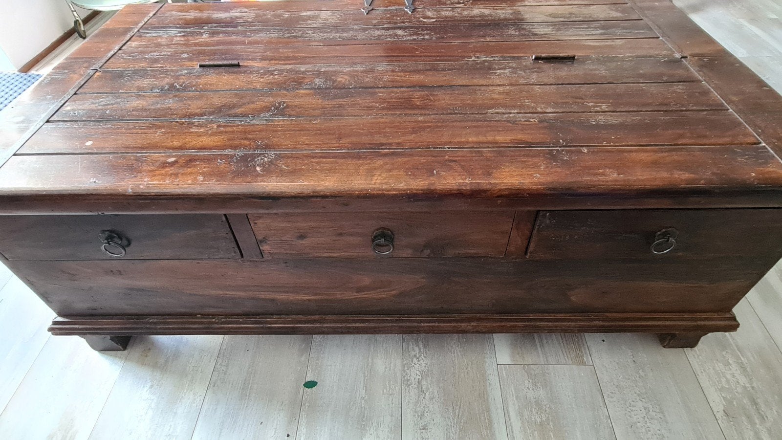 Houten Salontafel/ opbergkist met 3 lades, Huis en Inrichting, Ophalen, Gebruikt, 100 tot 150 cm, 5 – 50
