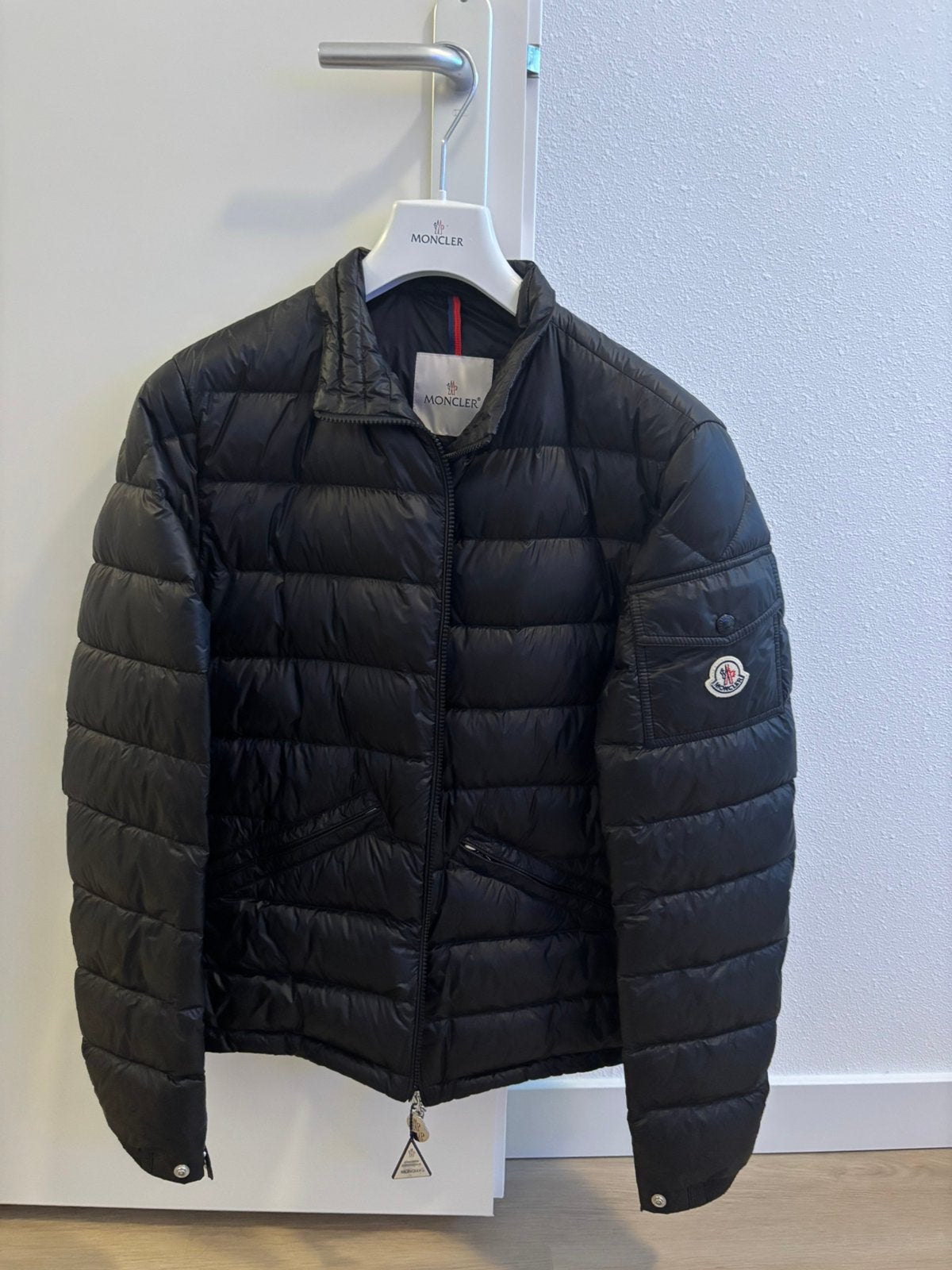 Gewatteerde Moncler jas Agay Giubbotto model, Kleding | Heren, Ophalen, Zo goed als nieuw, Maat 52/54 (L), Zwart