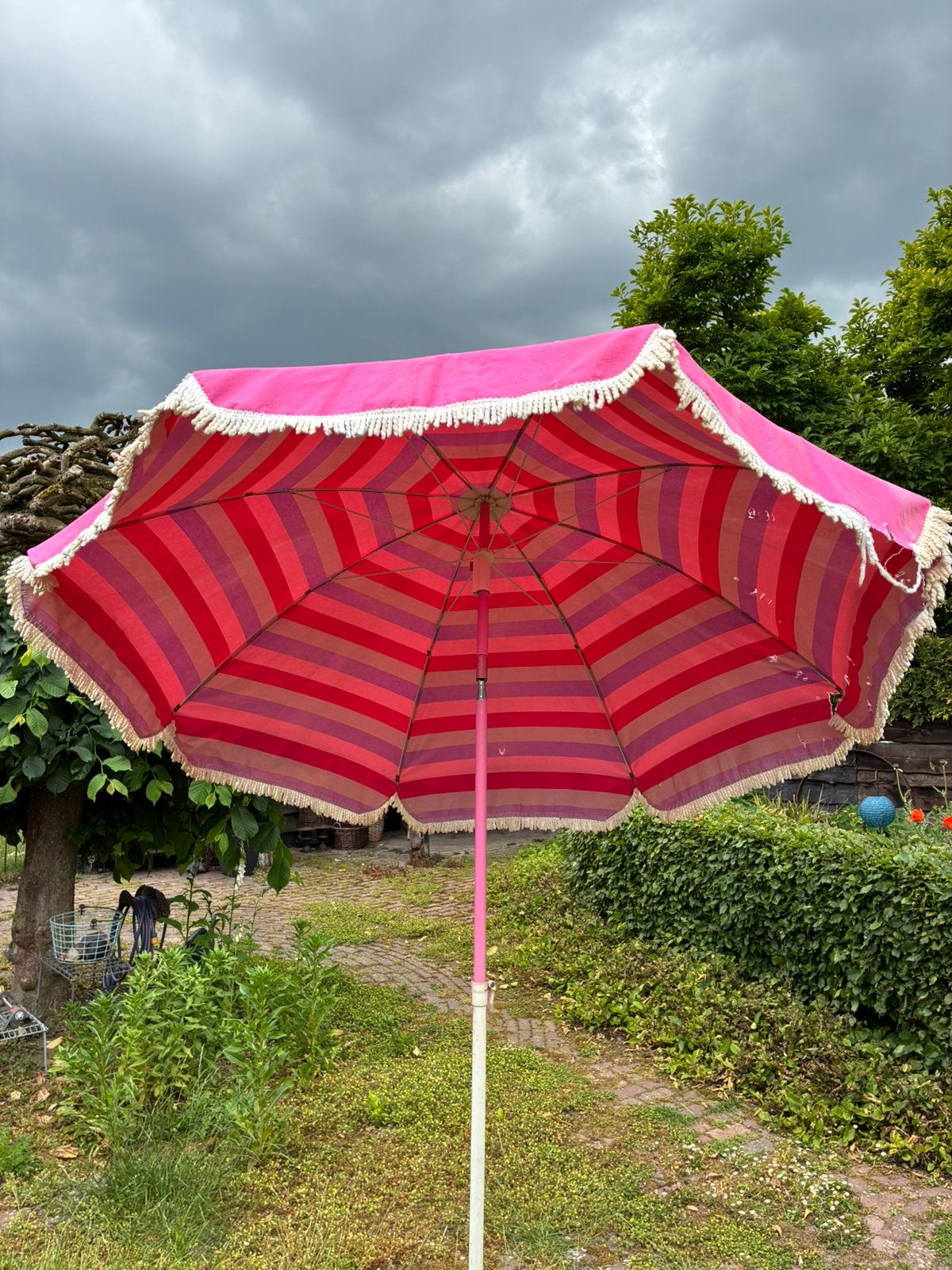 Retro parasol met franje, Ophalen, Gebruikt, 1 tot 2 meter, Stokparasol