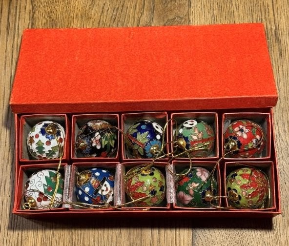 10 exclusieve vintage cloisonné kerstballen / ornamenten, Ophalen of Verzenden, Zo goed als nieuw