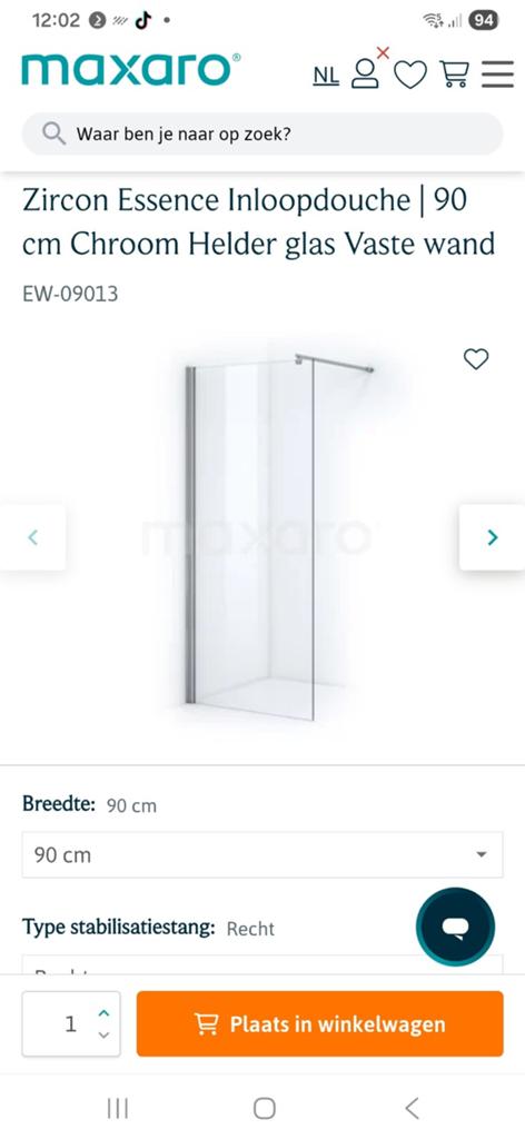 Inloopdouche 90 cm Chroom Helder glas, Ophalen of Verzenden, Nieuw, Glas, Douche