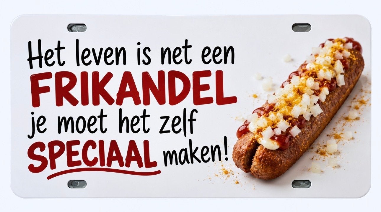 IJzeren bordje 'Frikandel Speciaal' - Leuke decoratie, Ophalen of Verzenden, Nieuw, Meerkleurig, Metaal