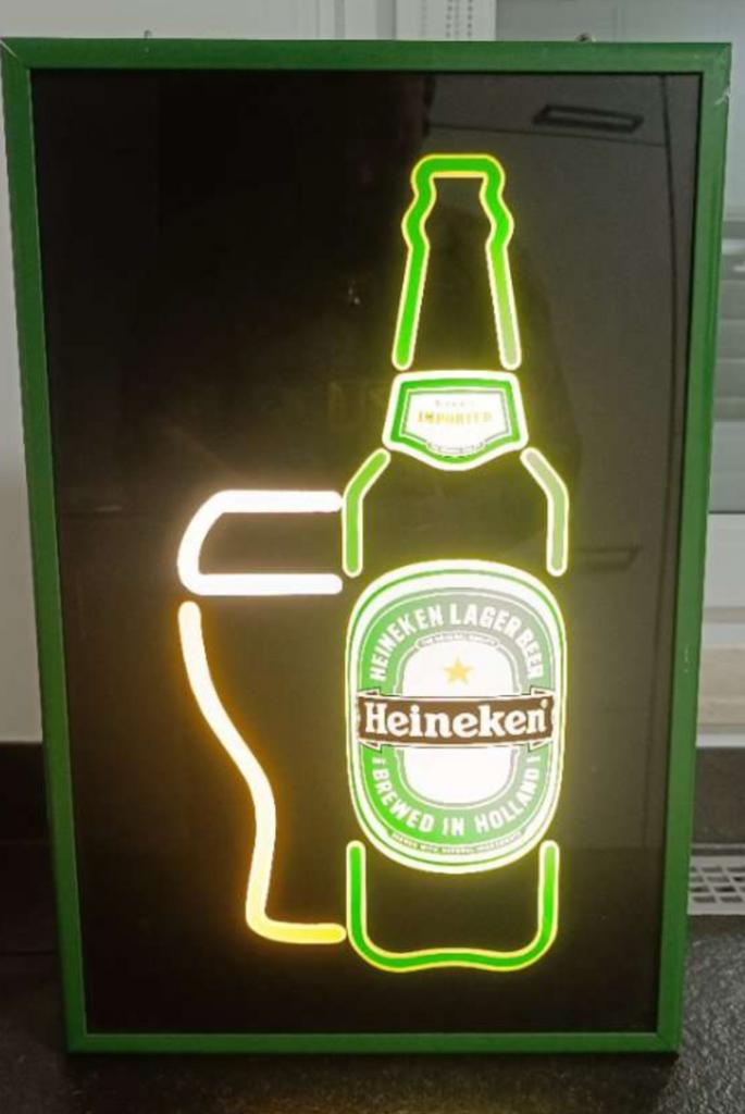 Retro Heineken Lichtbak in originele doos | schuurvondst, Verzamelen, Biermerken, Ophalen of Verzenden, Zo goed als nieuw, Reclamebord, Plaat of Schild