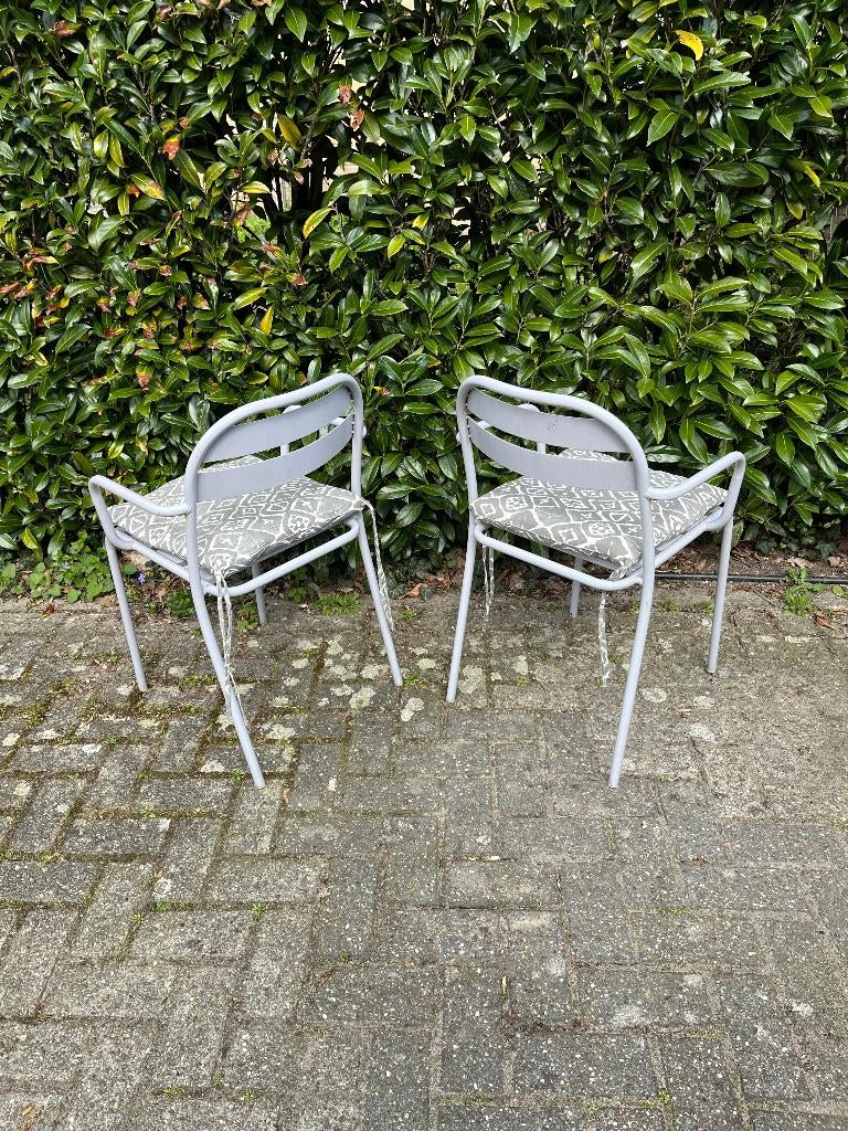 tuinstoel set grijs gratis kussens twee tuin stoelen bistro, Ophalen of Verzenden, Gebruikt