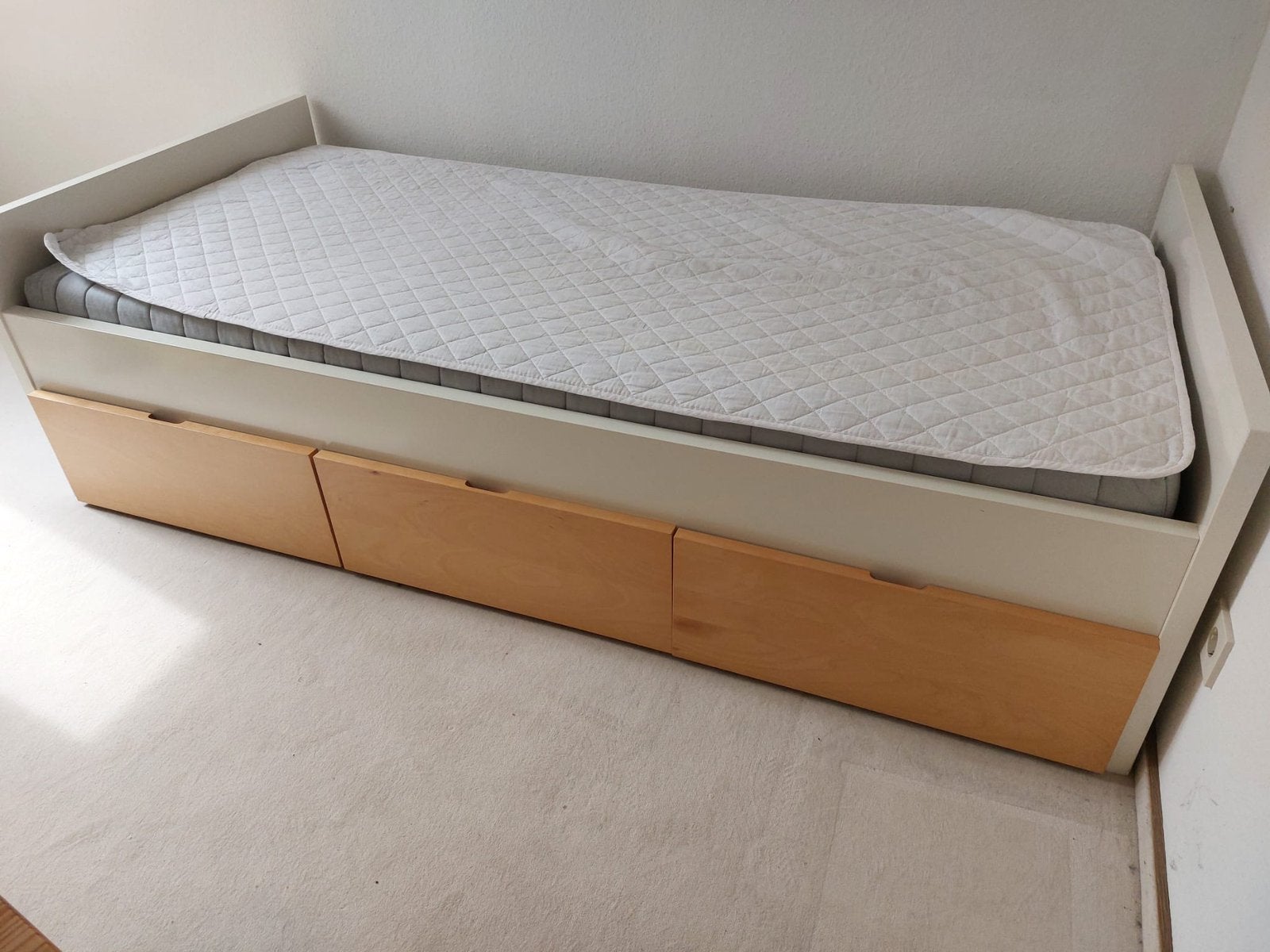 Eenpersoons bed met onderschuif laden, Ophalen, 90 cm, Eenpersoons, Wit