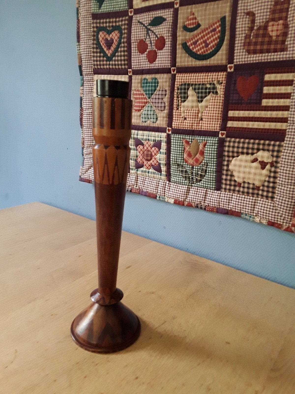 Gebatikt houten lampvoet,ontwerp/uitvoering H.Steinpatz 1925, Hout, Ophalen of Verzenden, 32 cm, Gesigneerd